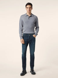 Scott Slim Carrot 5 Pocket Jeans in Dark Blue Super Stretch Soft Denim in Cotton and Lyocell
