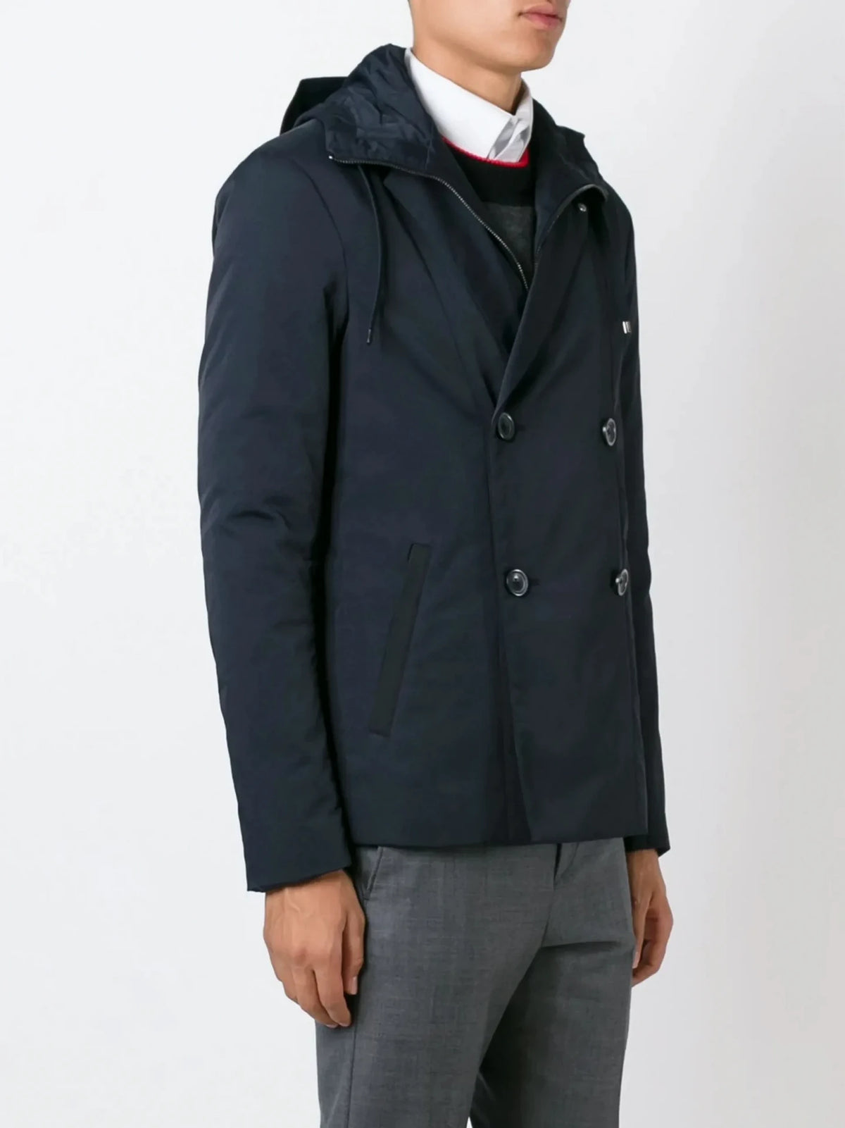Hooded Navy Blue Caban Coat