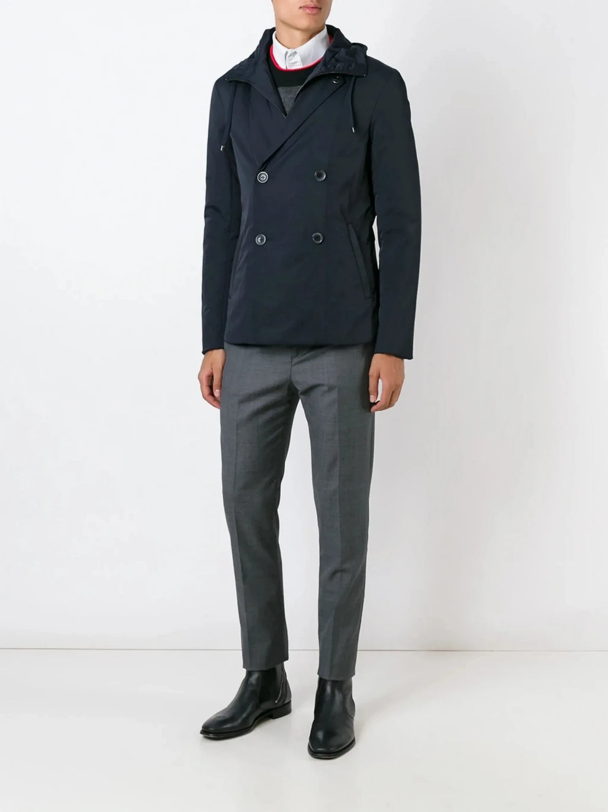 Hooded Navy Blue Caban Coat