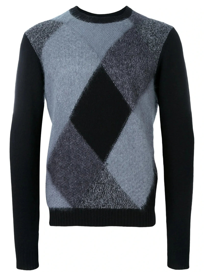 Rhombus Intarsia Grey Sweater