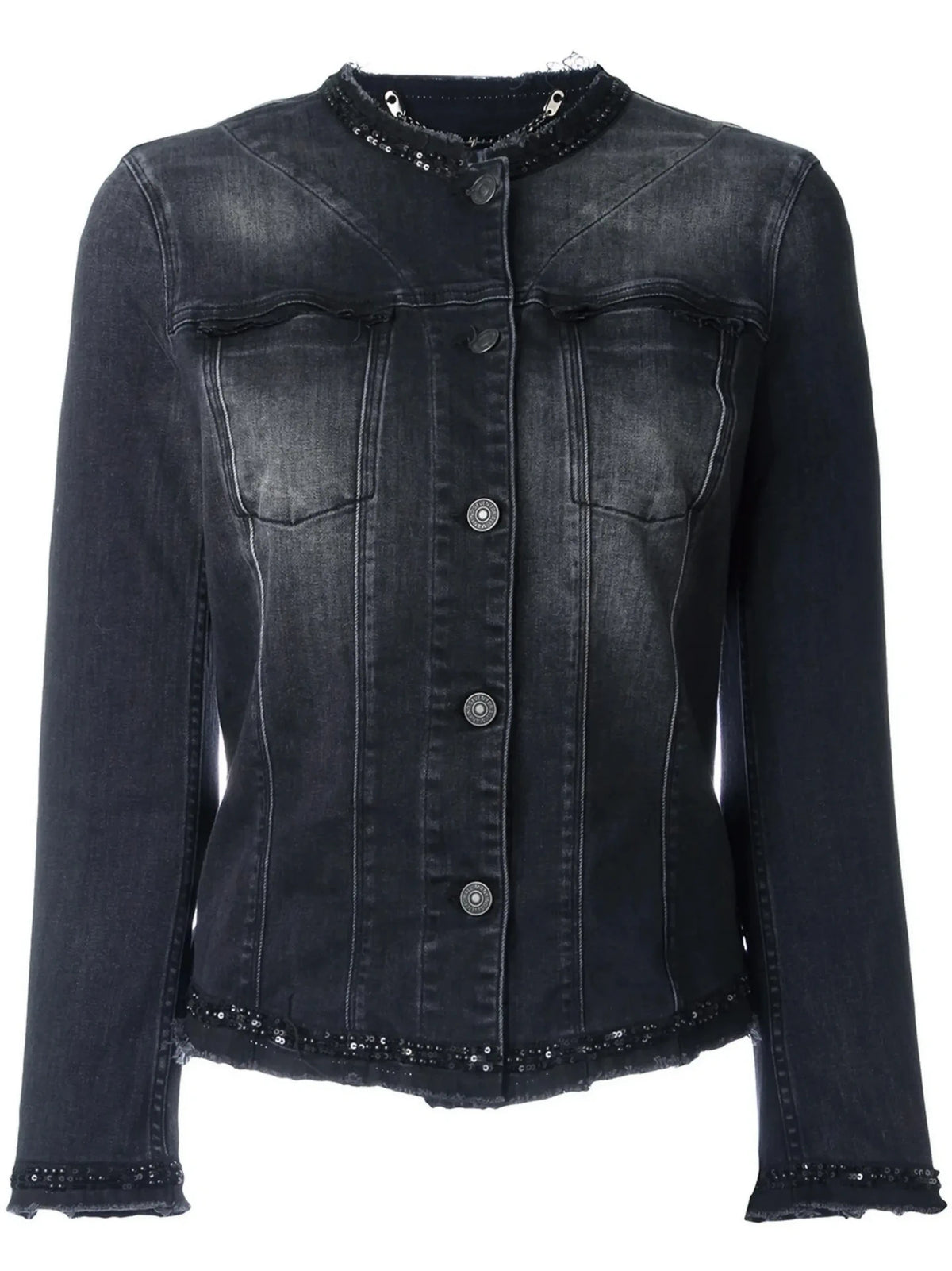 Collarless Black Denim Jacket