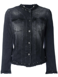 Collarless Black Denim Jacket