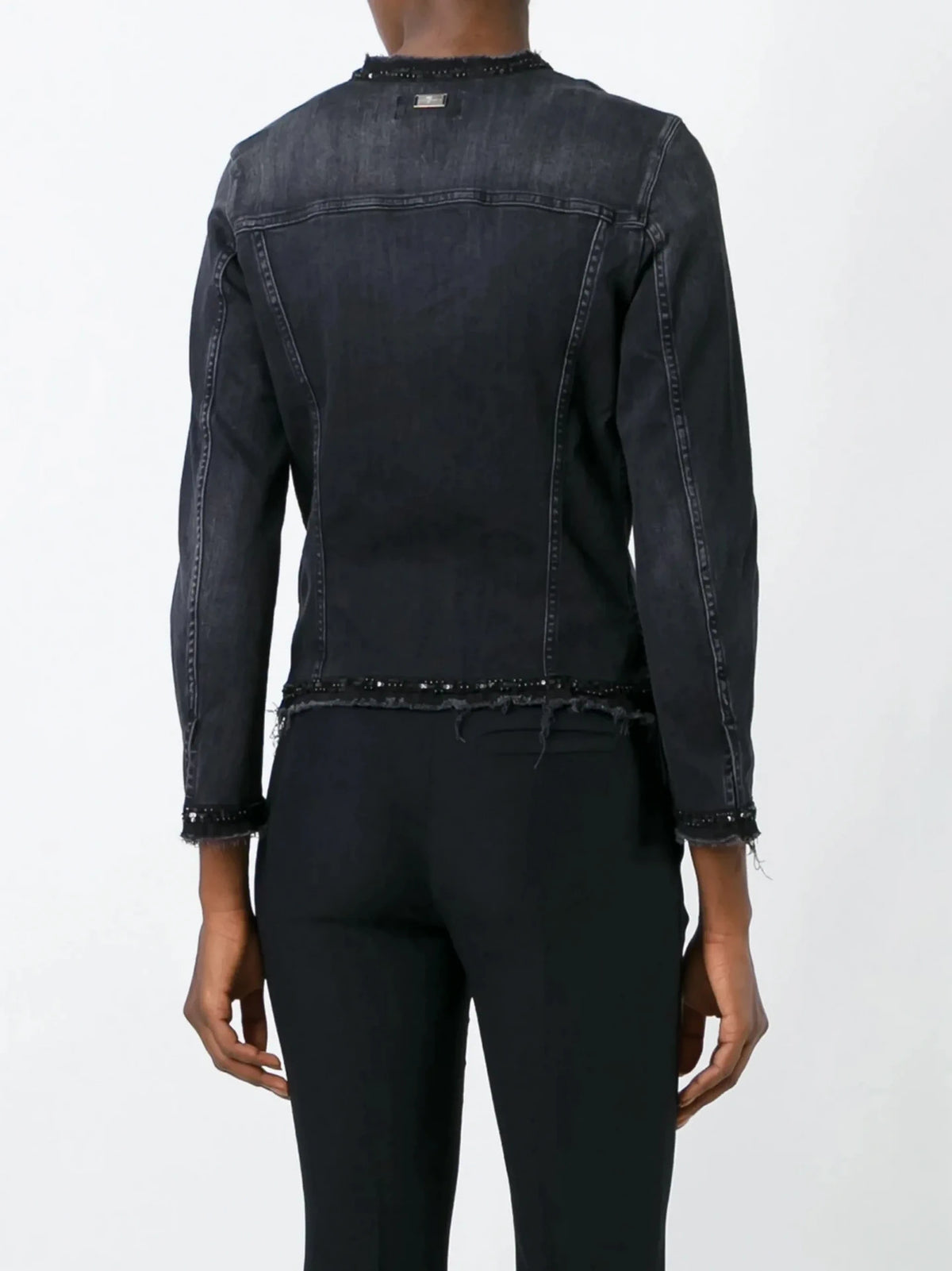 Collarless Black Denim Jacket
