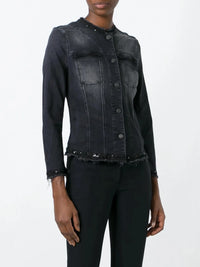 Collarless Black Denim Jacket