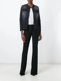 Collarless Black Denim Jacket