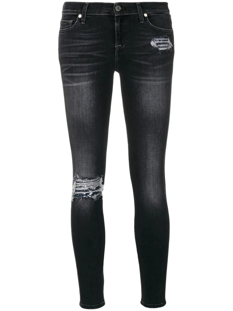 Sequined Detail Black Skinny Jeans