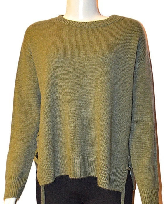 Lace-Up Cashmere Green Sweater