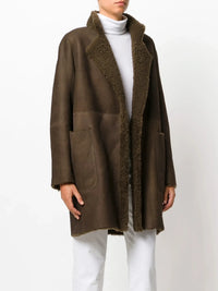 Shearling Trim Brown Coat