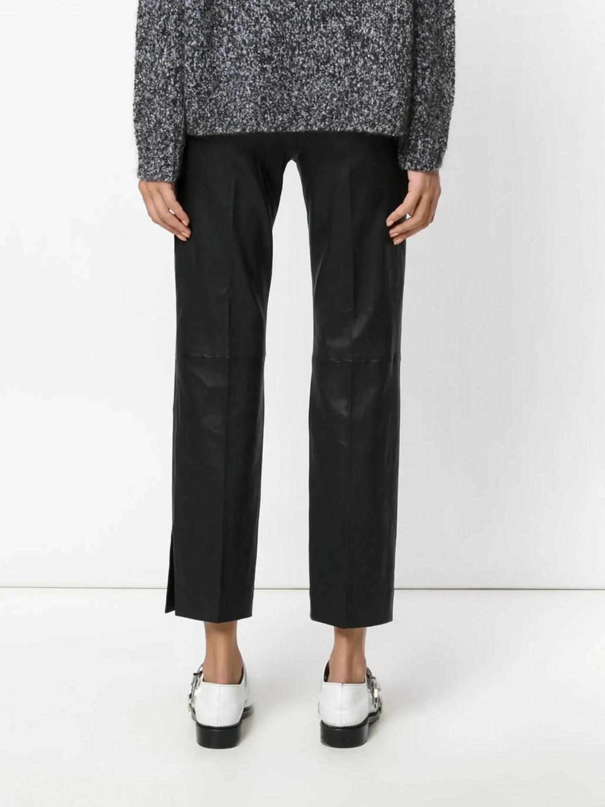 Cropped Black Leather Trousers