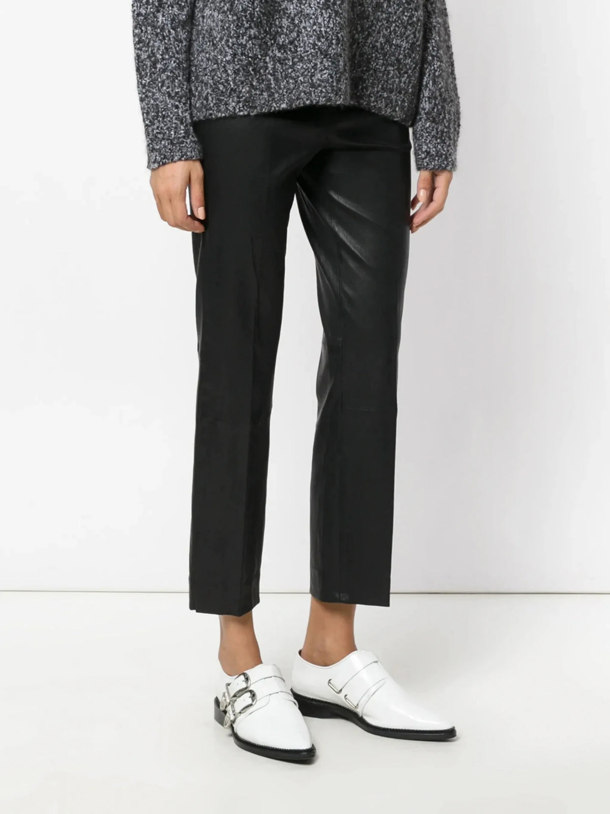 Cropped Black Leather Trousers