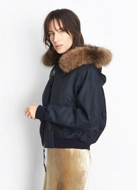 Fur Trimmed Blue Bomber Jacket