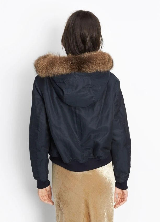 Fur Trimmed Blue Bomber Jacket