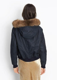 Fur Trimmed Blue Bomber Jacket