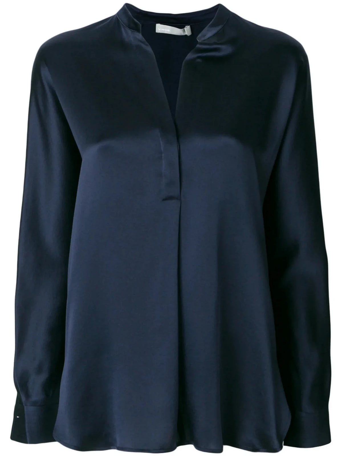Band Collar Navy Blue Blouse