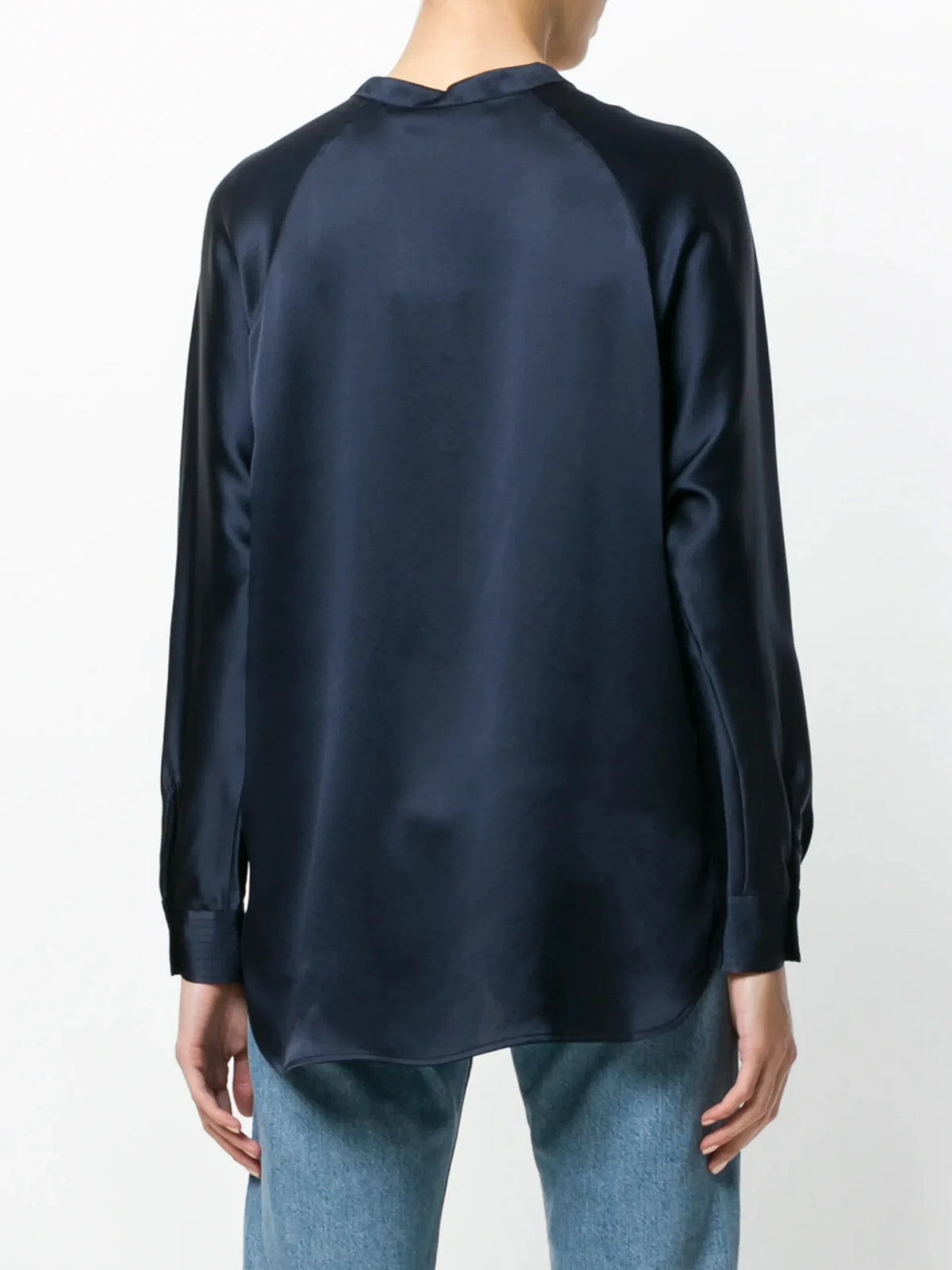 Band Collar Navy Blue Blouse