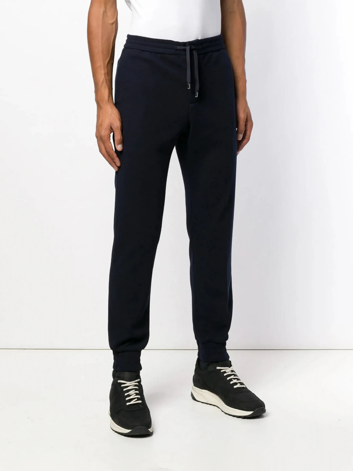Drawstring Slim-Fit Navy Blue Trousers