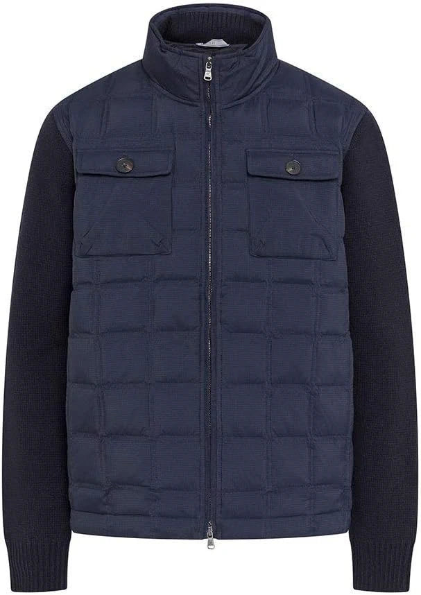 Contrast Padded Navy Blue Overcoat