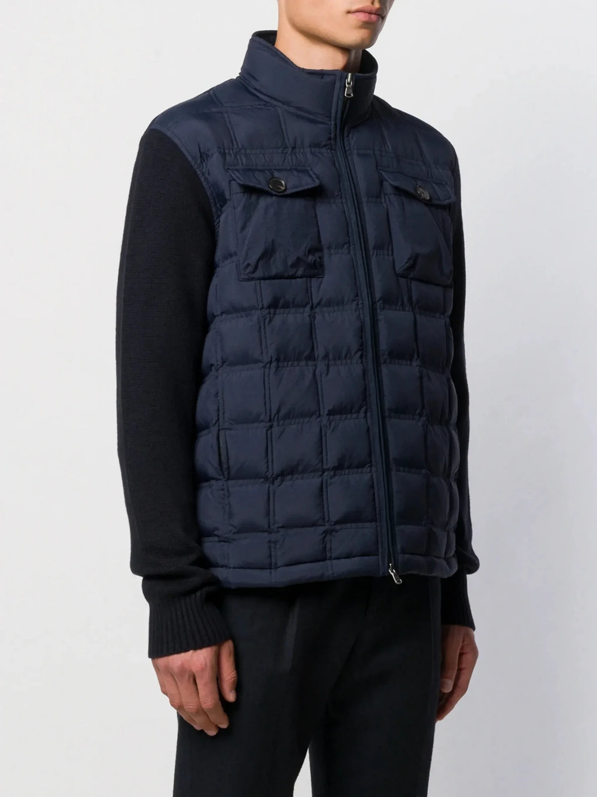 Contrast Padded Navy Blue Overcoat