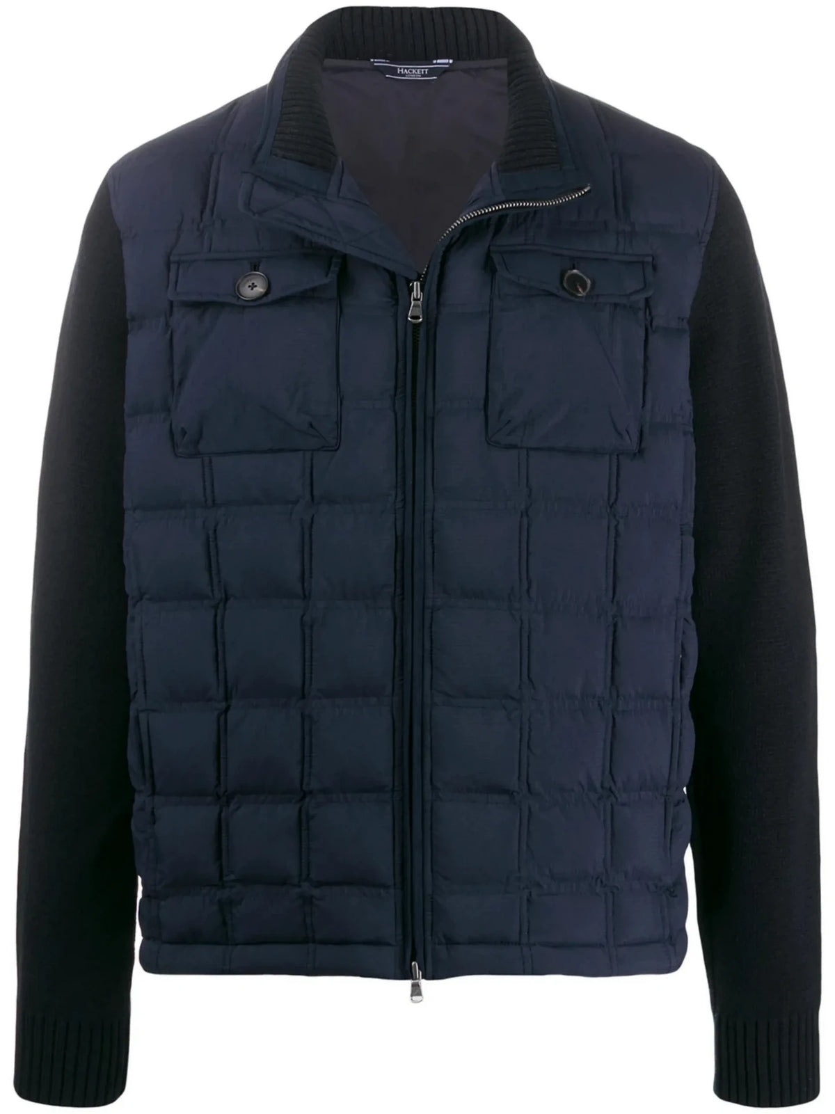 Contrast Padded Navy Blue Overcoat