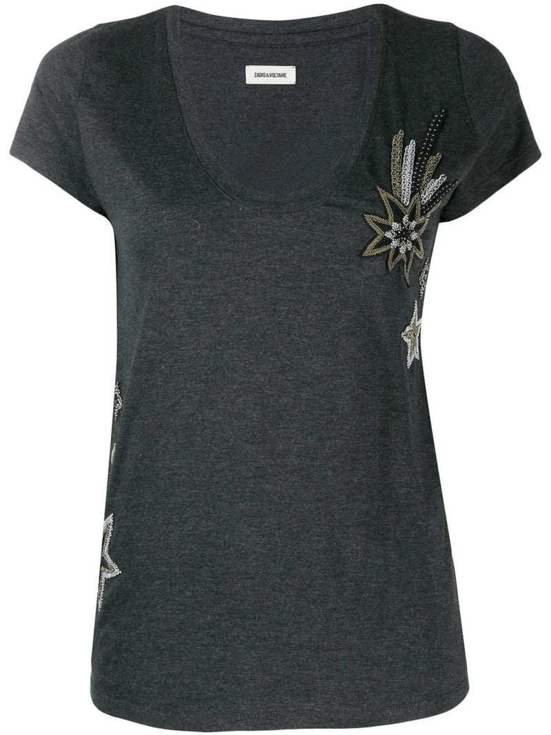 Embroidered Grey T-Shirt