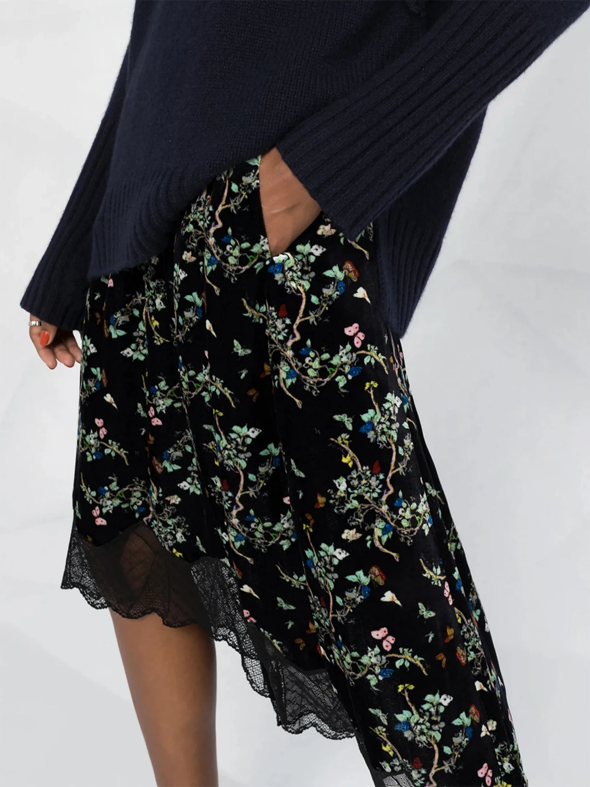 Velvet Silk-Blend Black Skirt