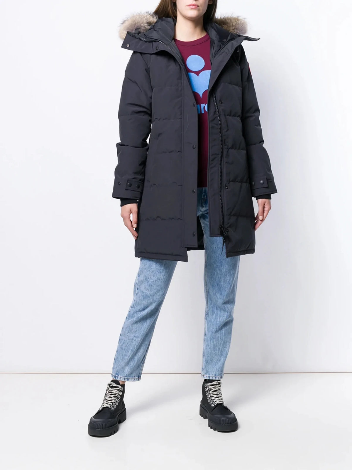Logo Patch Navy Parka Jacket