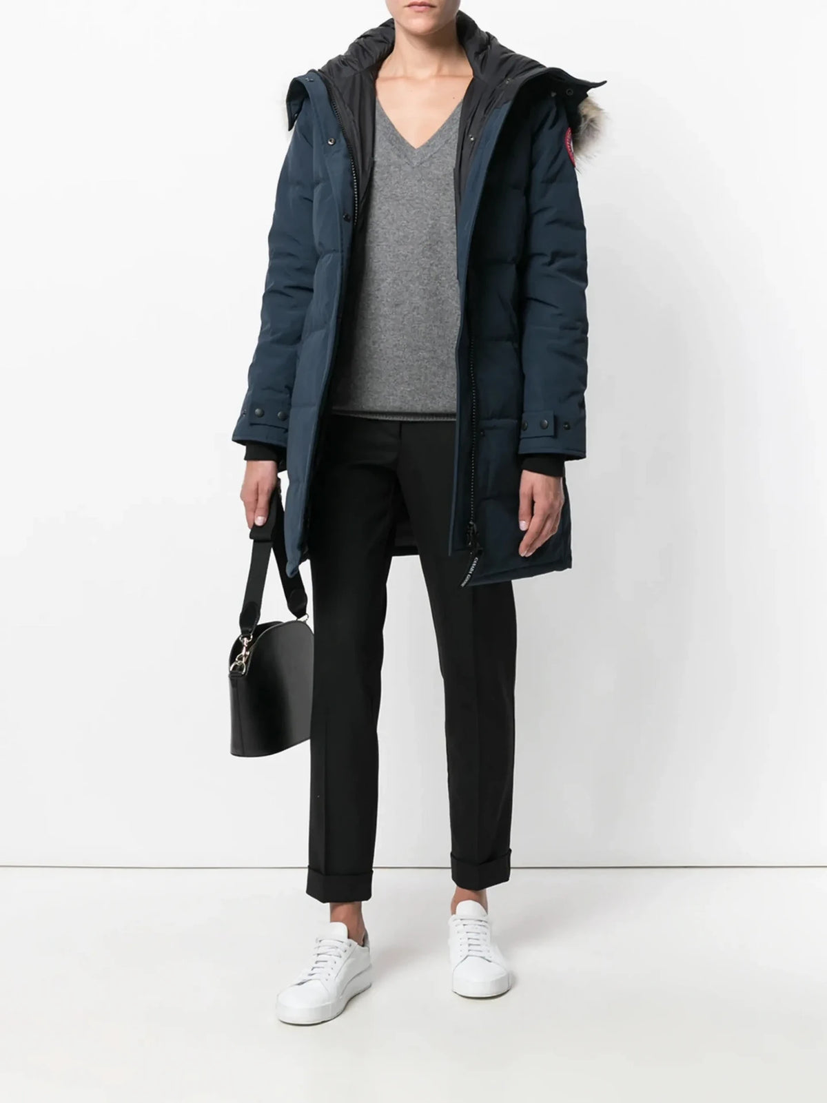 Logo Patch Navy Parka Jacket