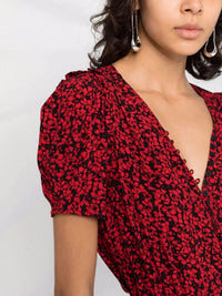 Floral-Print Red Dress