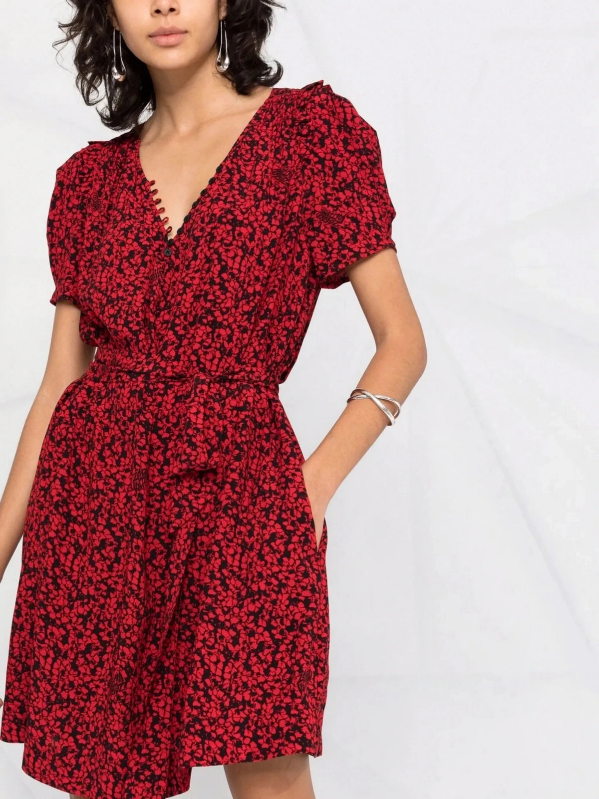 Floral-Print Red Dress
