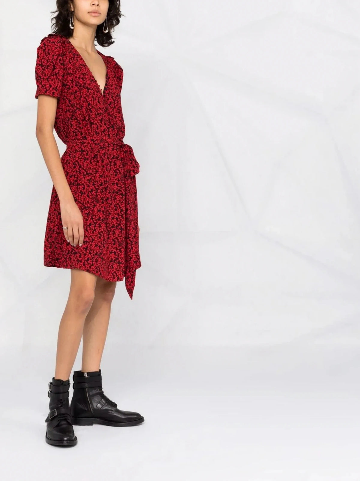 Floral-Print Red Dress