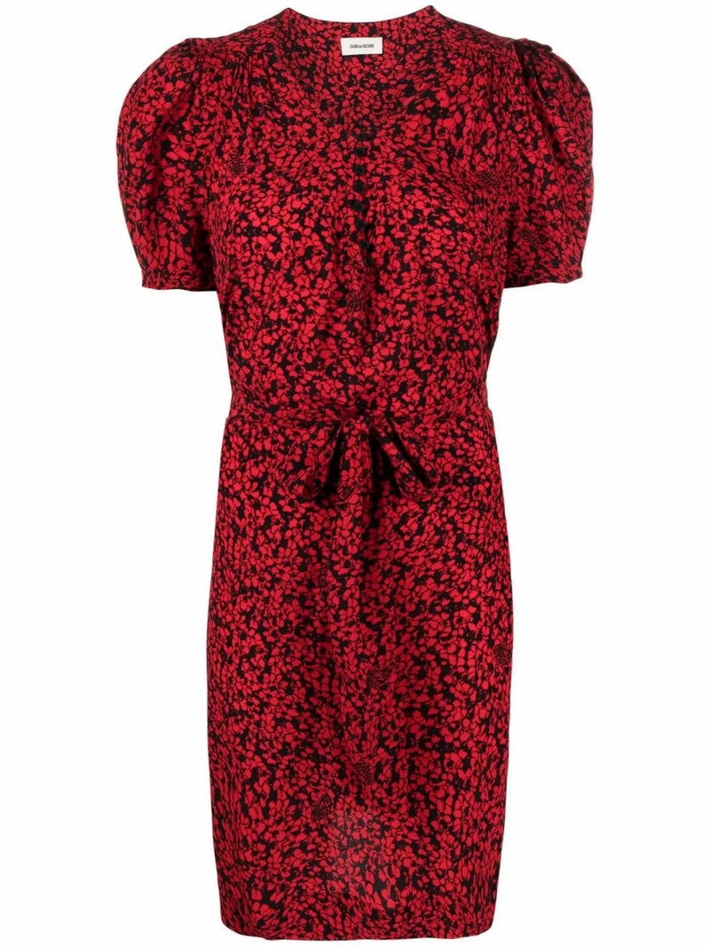 Floral-Print Red Dress