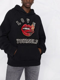 Slogan-Print Black Hoodie