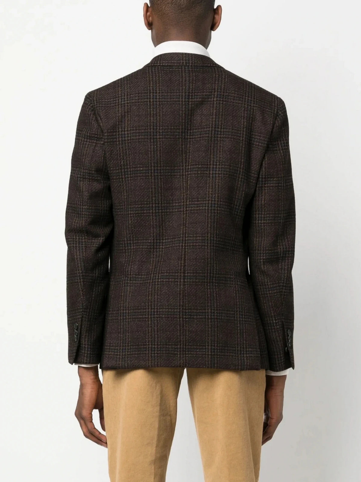 Check-Pattern Tweed Brown Jacket