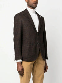 Check-Pattern Tweed Brown Jacket