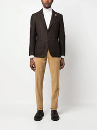 Check-Pattern Tweed Brown Jacket