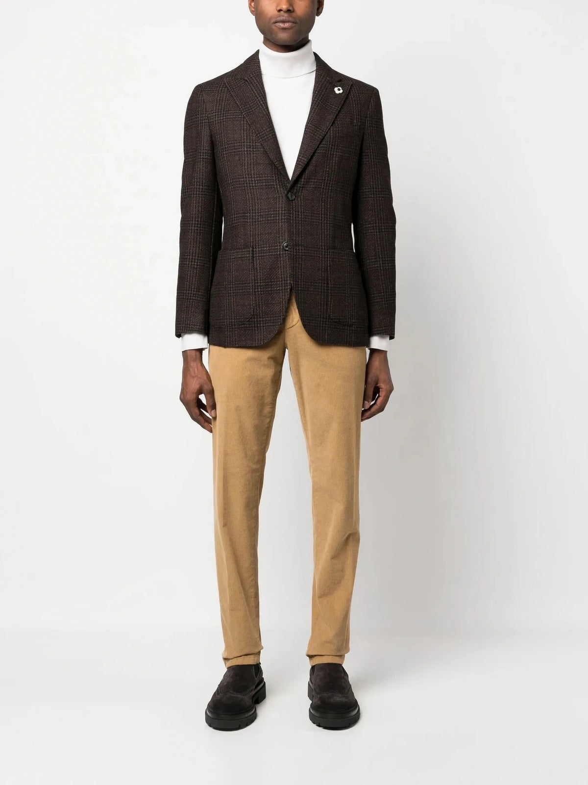 Check-Pattern Tweed Brown Jacket