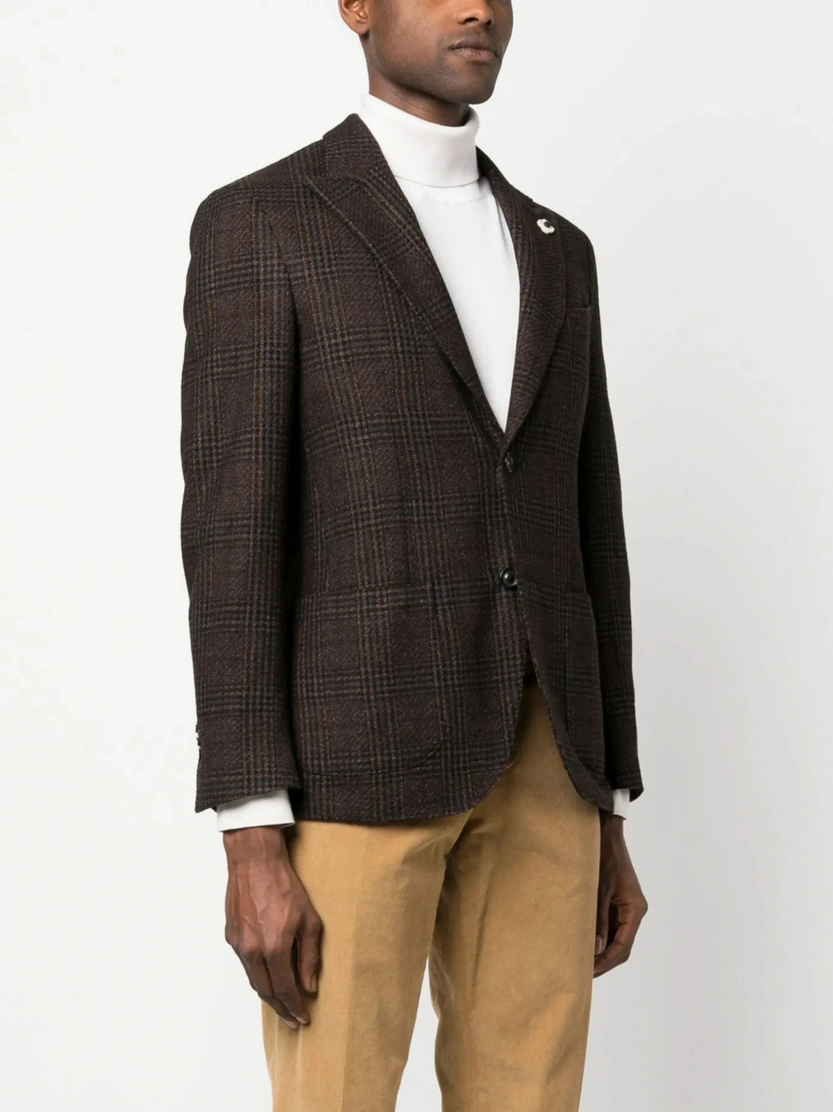 Check-Pattern Tweed Brown Jacket