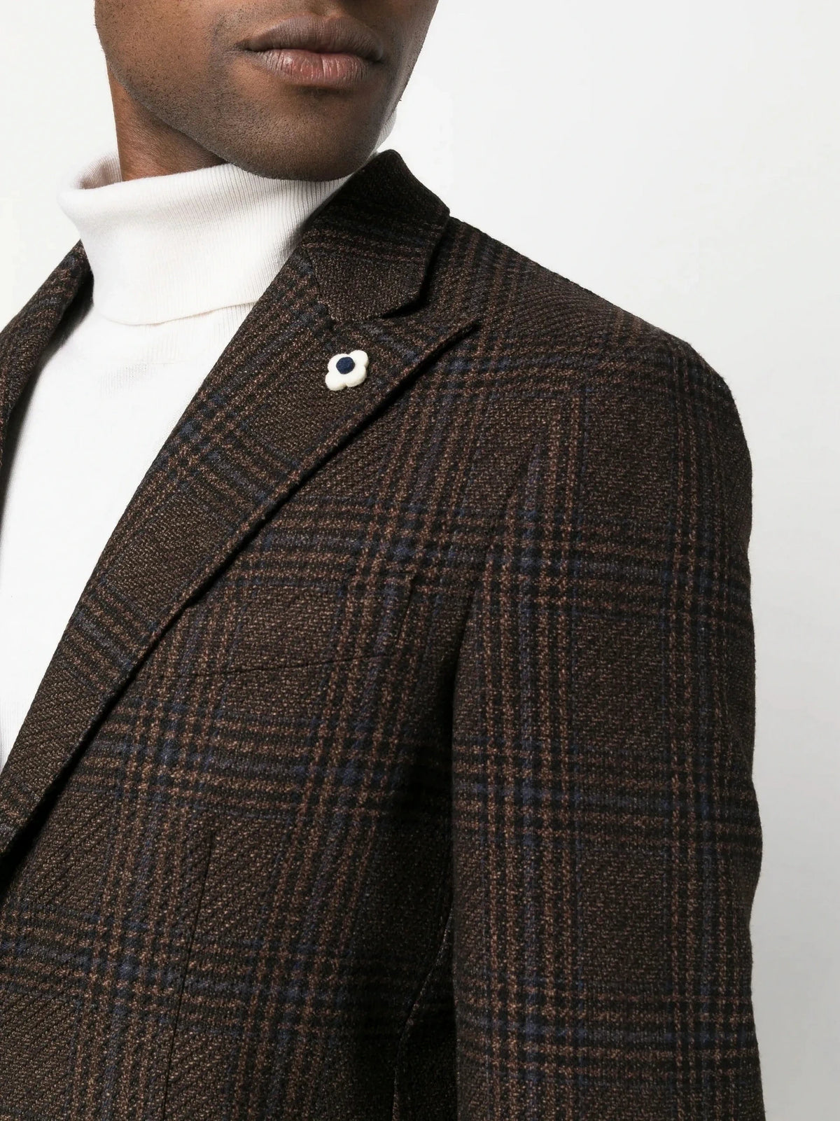 Check-Pattern Tweed Brown Jacket