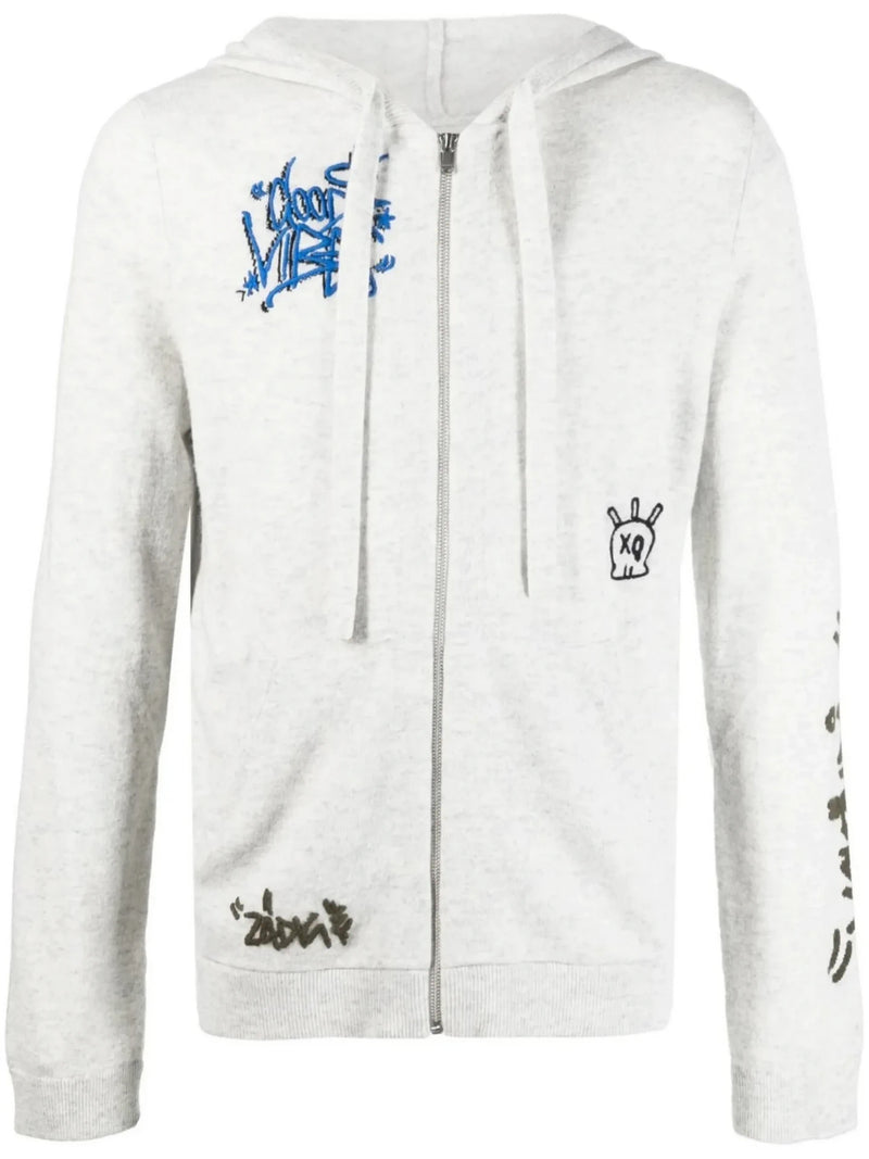 Embroidered Grey Hoodie