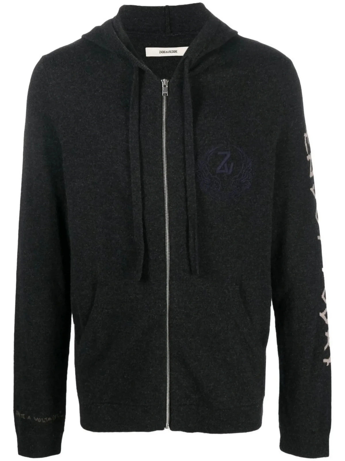 Intarsia-Knit Black Hoodie