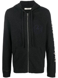 Intarsia-Knit Black Hoodie