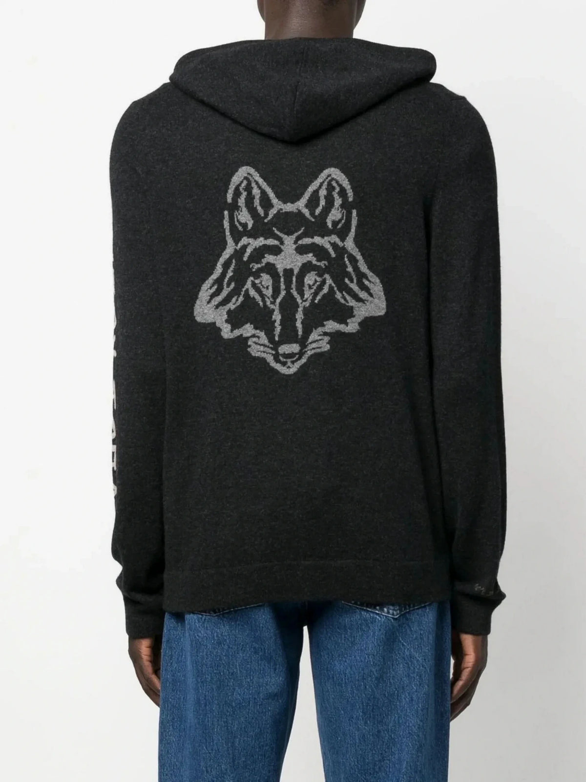 Intarsia-Knit Black Hoodie