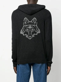 Intarsia-Knit Black Hoodie