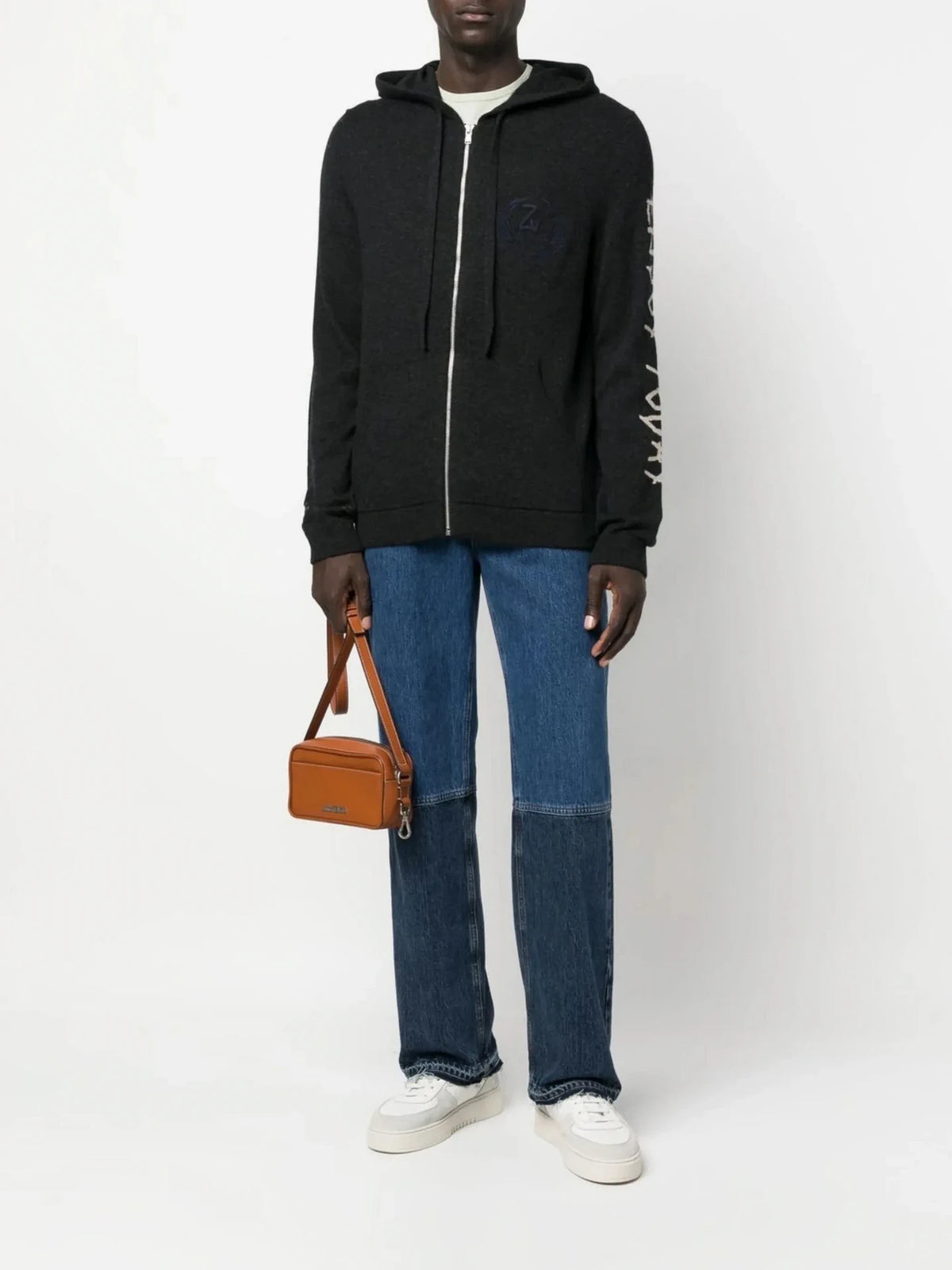 Intarsia-Knit Black Hoodie