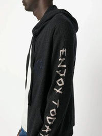 Intarsia-Knit Black Hoodie