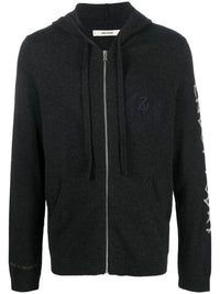 Intarsia-Knit Black Hoodie