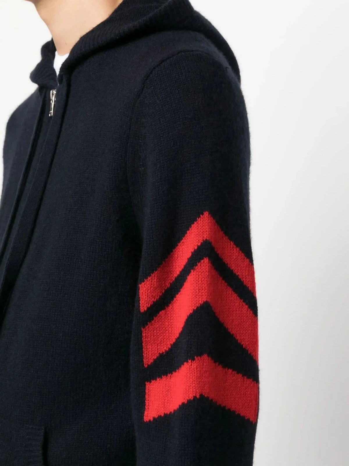 Stripe-Detail Navy Blue Hoodie