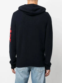 Stripe-Detail Navy Blue Hoodie