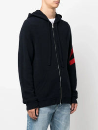 Stripe-Detail Navy Blue Hoodie