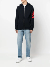 Stripe-Detail Navy Blue Hoodie